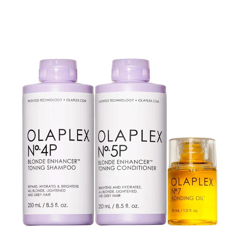 Olaplex N° 4P Blonde Enhancer Toning Shampoo 250ml 5P Conditioner 250ml N° 7 Bonding Oil 30ml