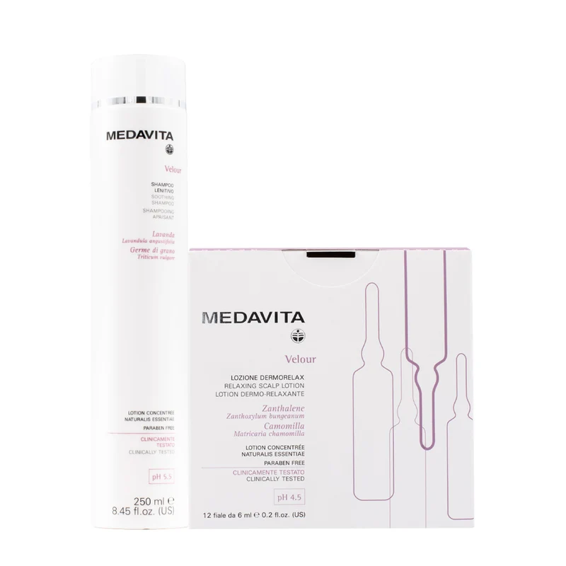 Medavita Velour Shampoo Lenitivo 250ml e Fiale Cute Irritata 12x6ml