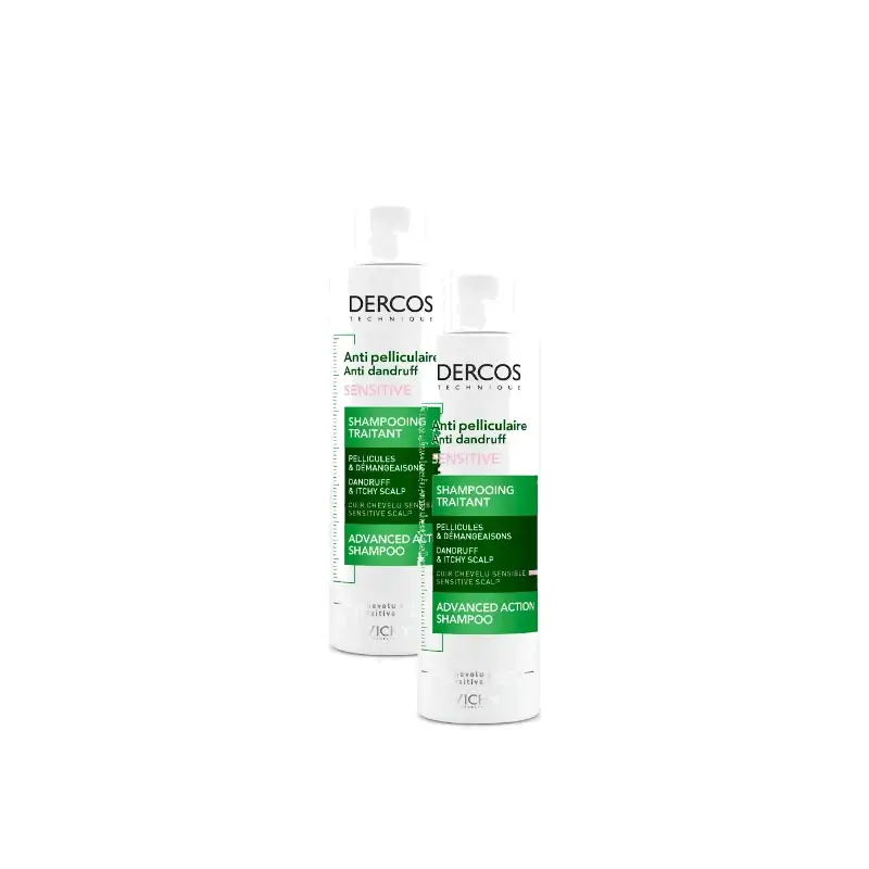 Vichy Dercos Technique Anti-Dandruff Shampoo for Sensitive Scalps 200 ml, pack of 2