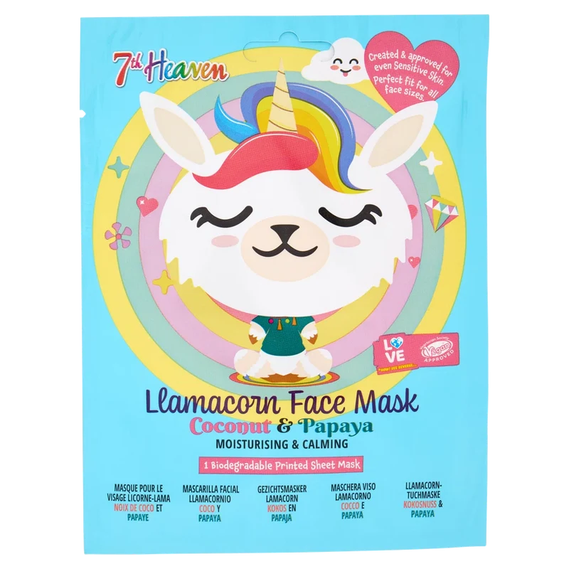 Maschera per Viso in tessuto monouso LLAMACORN Cocco e Papaya 7th Heaven