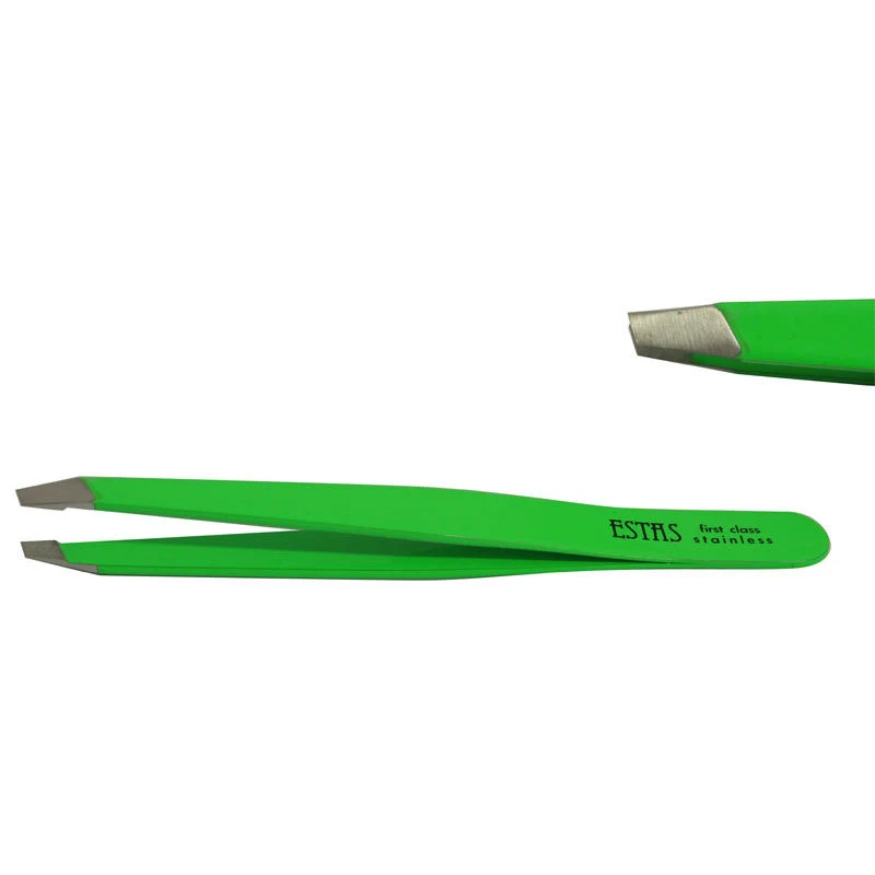 Pinzetta sopracciglia acciao inox taglio obliquo Fluo Green Estas