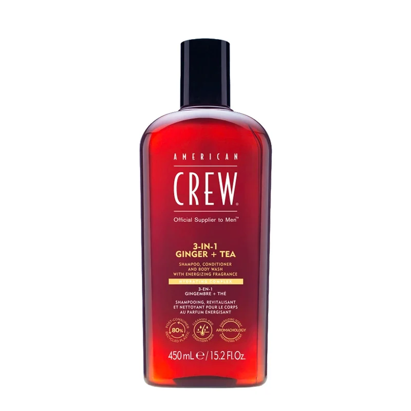 American Crew 3-in-1 Ginger+Tea Shampoo Conditioner And Body Wash 450ml - shampoo balsamo e detergente corpo