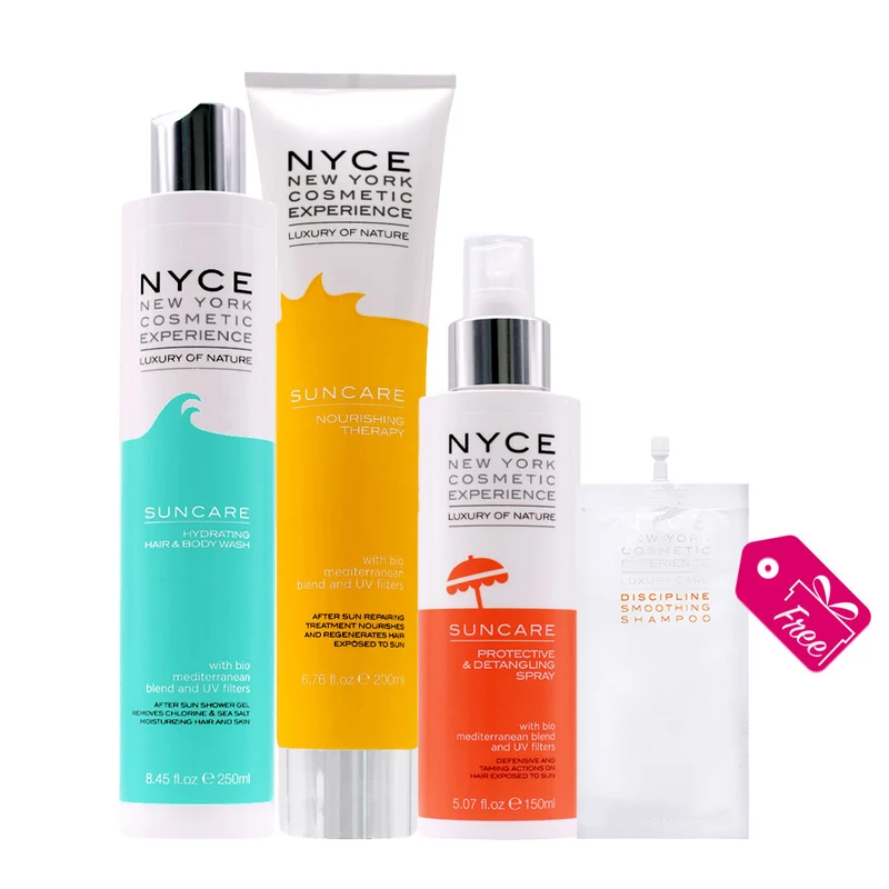 Nyce Suncare Hydrating Hair & Body Wash 200ml Nourishing Therapy 200ml Protective Spray 150ml +Shampoo 20ml OMAGGIO