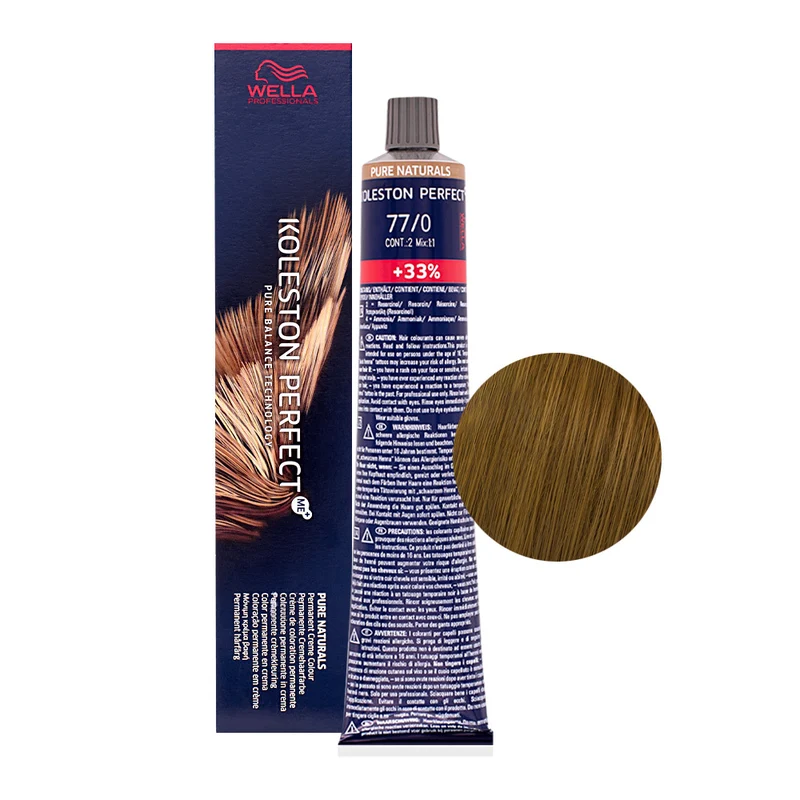 Wella Koleston Perfect ME+ Pure Naturals 77/0 Biondo Medio Intenso 80ml- colorazione permanente