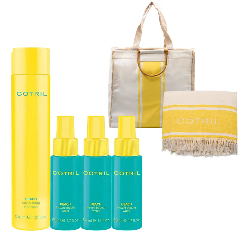Cotril Beach Hair & Body Shampoo 300ml Instant Beauty Water 50mlx 3 pz + Borsa e Telo Mare OMAGGIO