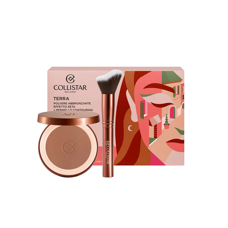 Cofanetto Terra Polvere Abbronzante Effetto Seta + Pennello Contouring