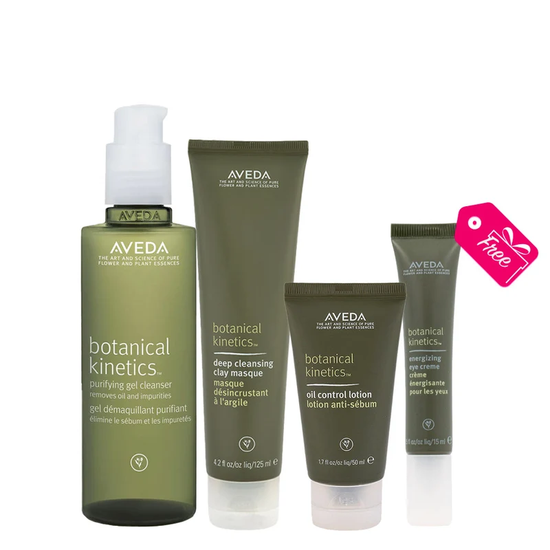 Aveda Botanical Kinetics Purifying Gel Cleanser 150ml Cleansing Clay 125ml Oil Lotion 50ml + Eye Cream 15ml OMAGGIO