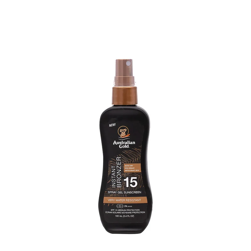Australian Gold SPF15 Instant Bronzer Spray Gel Sunscreen 100ml - cosmetico solare anti-age