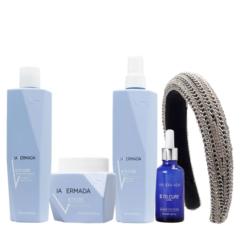 VIAHERMADA B.to.cure Shampoo 250ml Mask 250ml Leave in 250ml Lotion 50ml+ Cerchietto Bombato in Regalo