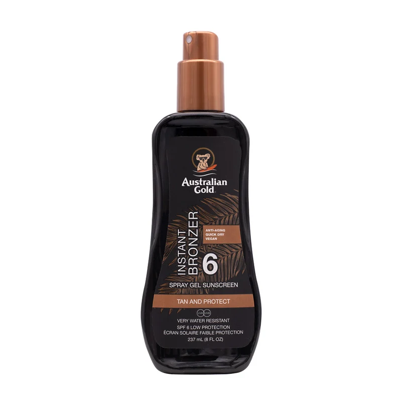 Australian Gold SPF6 Instant Bronzer Spray Gel Sunscreen 237ml - spray protezione solare con autoabbronzante