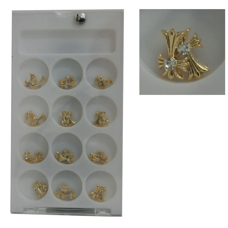 Decoro unghie Beauty nail Croce Oro Lucido Lunga con Brillante ASN6