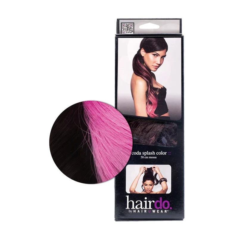 Hairdo Coda Color Splash Ebony / Pony Pink 58 cm - coda fucsia su nero