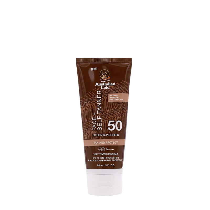 Australian Gold SPF50 Face+ Self Tanner Lotion Sunscreen 88ml - protezione con autoabbronzante