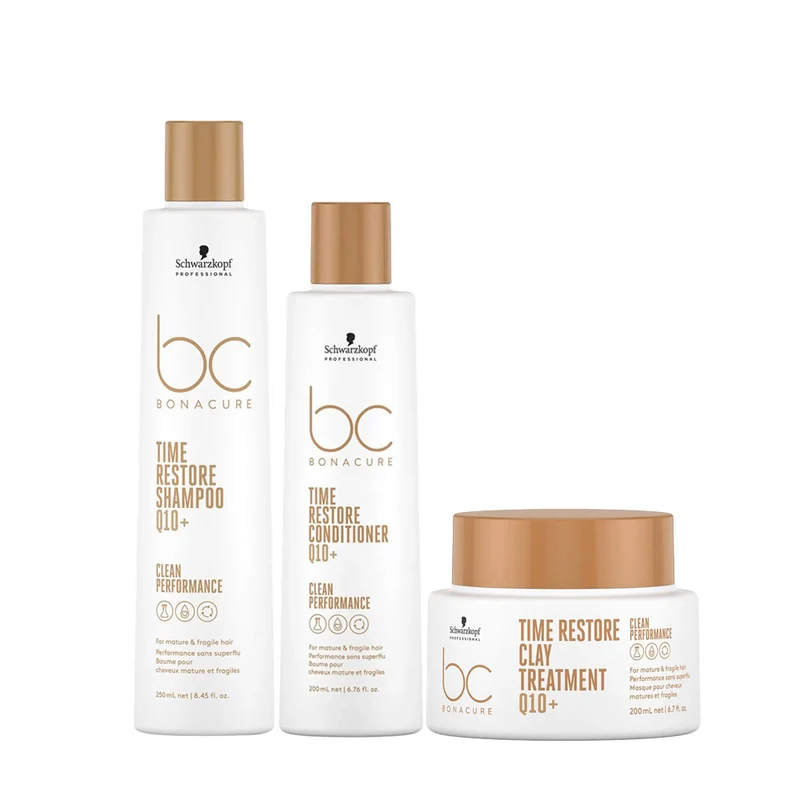 Schwarzkopf BC Bonacure Time Restore Shampoo Q10+ 250ml Conditioner 200ml Clay Treatment 200ml