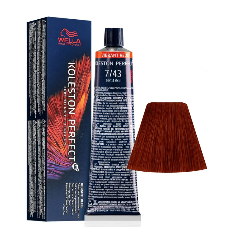 Wella Koleston Perfect Me+ Vibrant Reds 7/43 Biondo Medio Rame Dorato 60ml - colorazione permanente