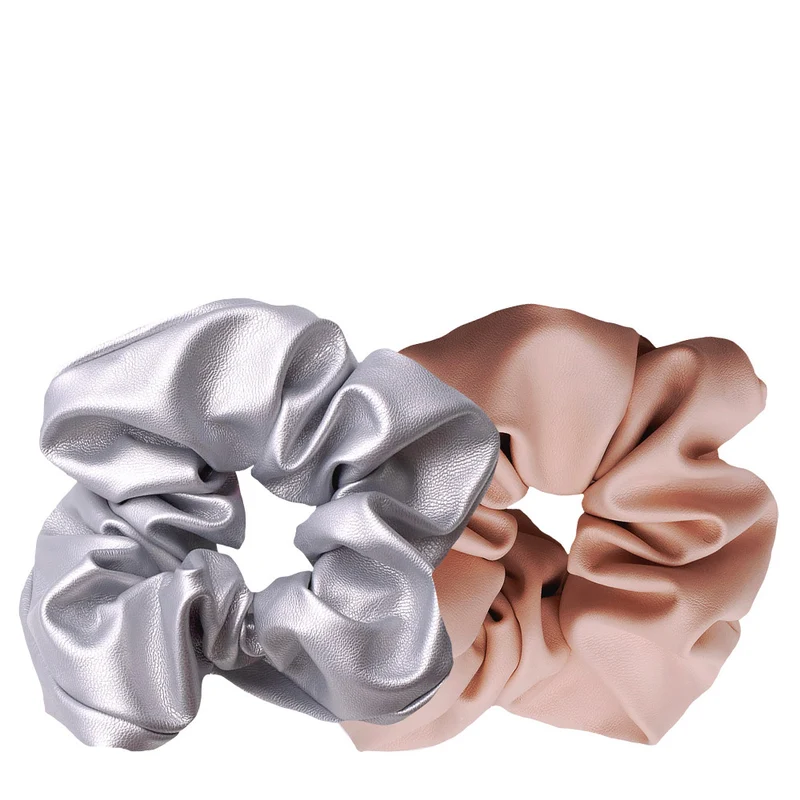 VIAHERMADA Set da 2 Scrunchy Ecopelle Argento + Rosa Antico