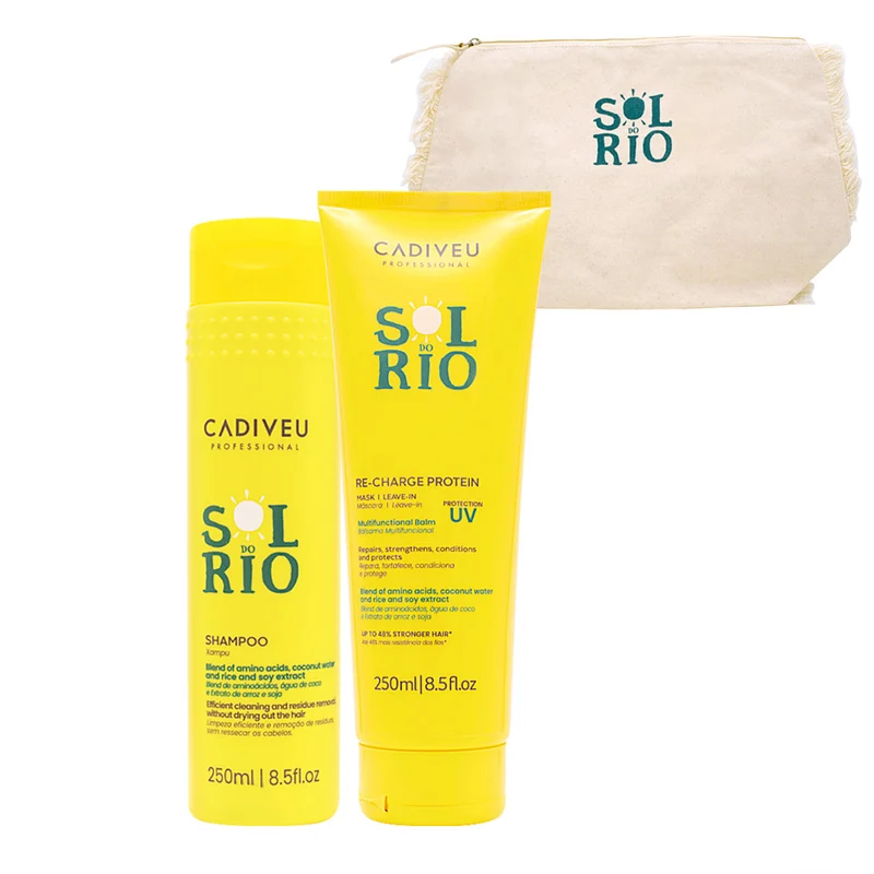 Cadiveu Sol Do Rio Professional Shampoo 250ml Protein Mask 250ml Beach Pochette OMAGGIO
