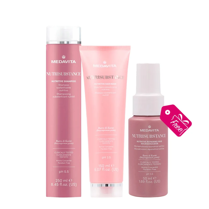 Medavita Lunghezze Nutrisubstance Nutritive Shampoo 250ml Mask 150ml + Repairing Hair Microemulsion 50ml OMAGGIO