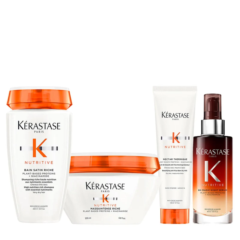 Kerastase Nutritive Bain Satin Riche 250ml Masque Intense Riche 200ml Nectar Thermique 150ml 8h Magic Night Serum 90ml