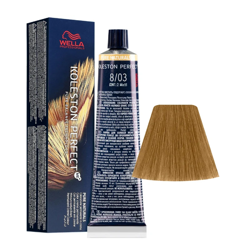 Wella Koleston Perfect Me+ Pure Naturals 8/03 Biondo Chiaro Naturale Dorato 60ml - colorazione permanente