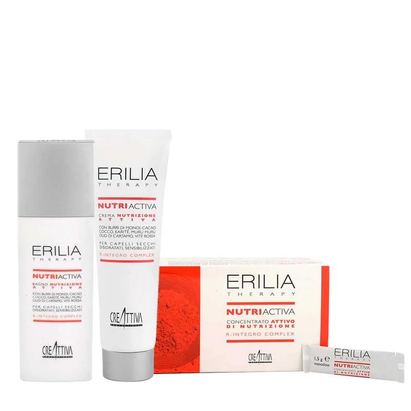 Erilia NutriActiva Bagno Nutrizione Attiva 250ml Maschera 300ml Concentrato Attivo di Nutrizione 20x1,5gr